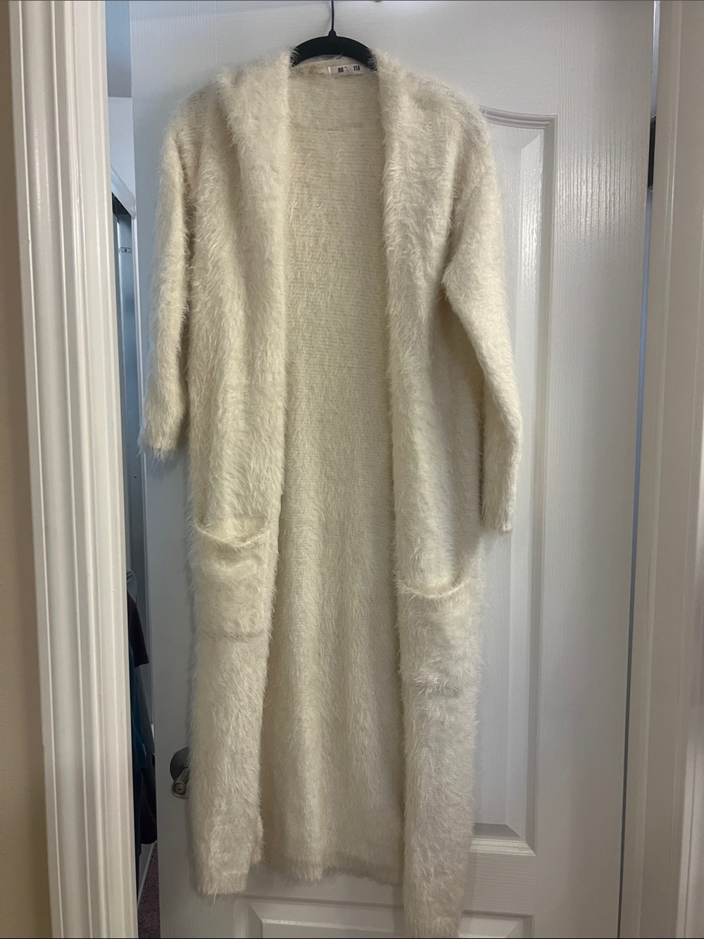 BB Dakota Cream Fuzzy Open-Front Long Cardigan